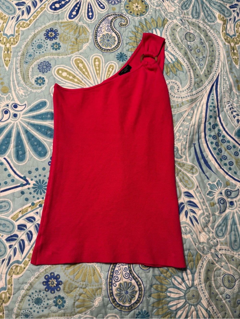 Ann Taylor One-Shoulder Ring-Accent Pink Tank Top